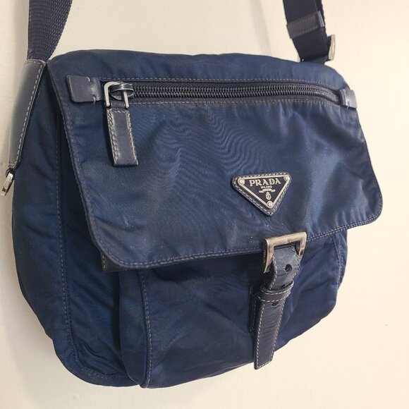 Prada Buckle Messenger Bag Tessuto Small Navy Blue Authentic - Picture 5 of 15